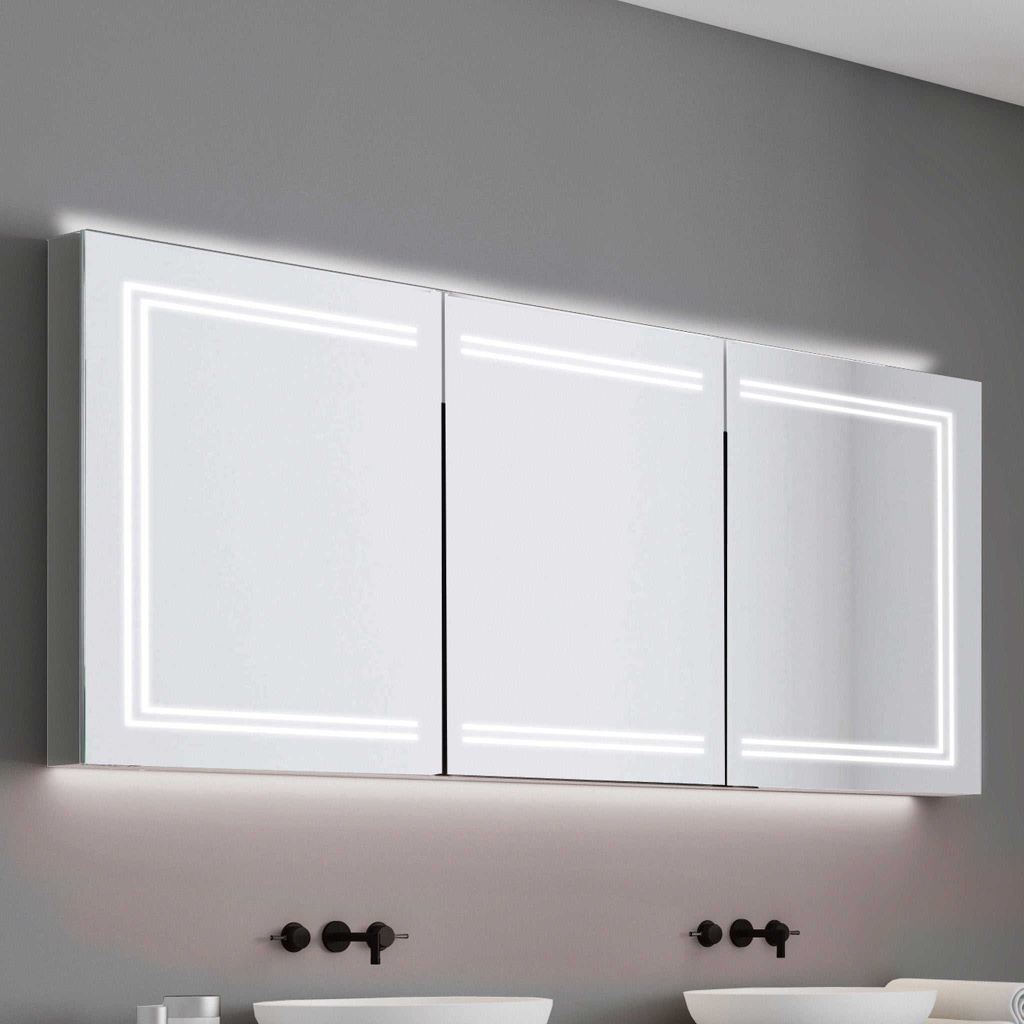 HiB Edge 120 LED Demisting Aluminium Mirror Cabinet 120 x 70cm