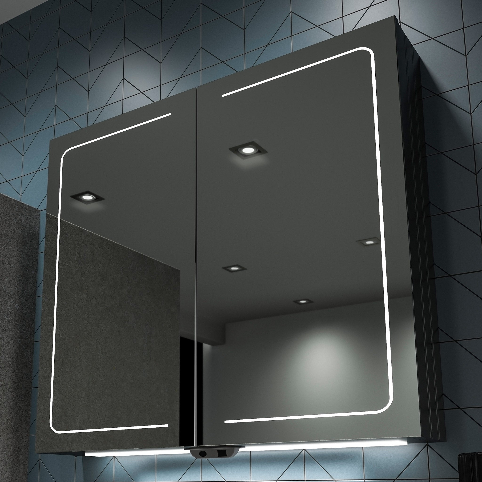 HiB Vapor 80 LED Demisting Aluminium Mirror Cabinet 80 x 70cm