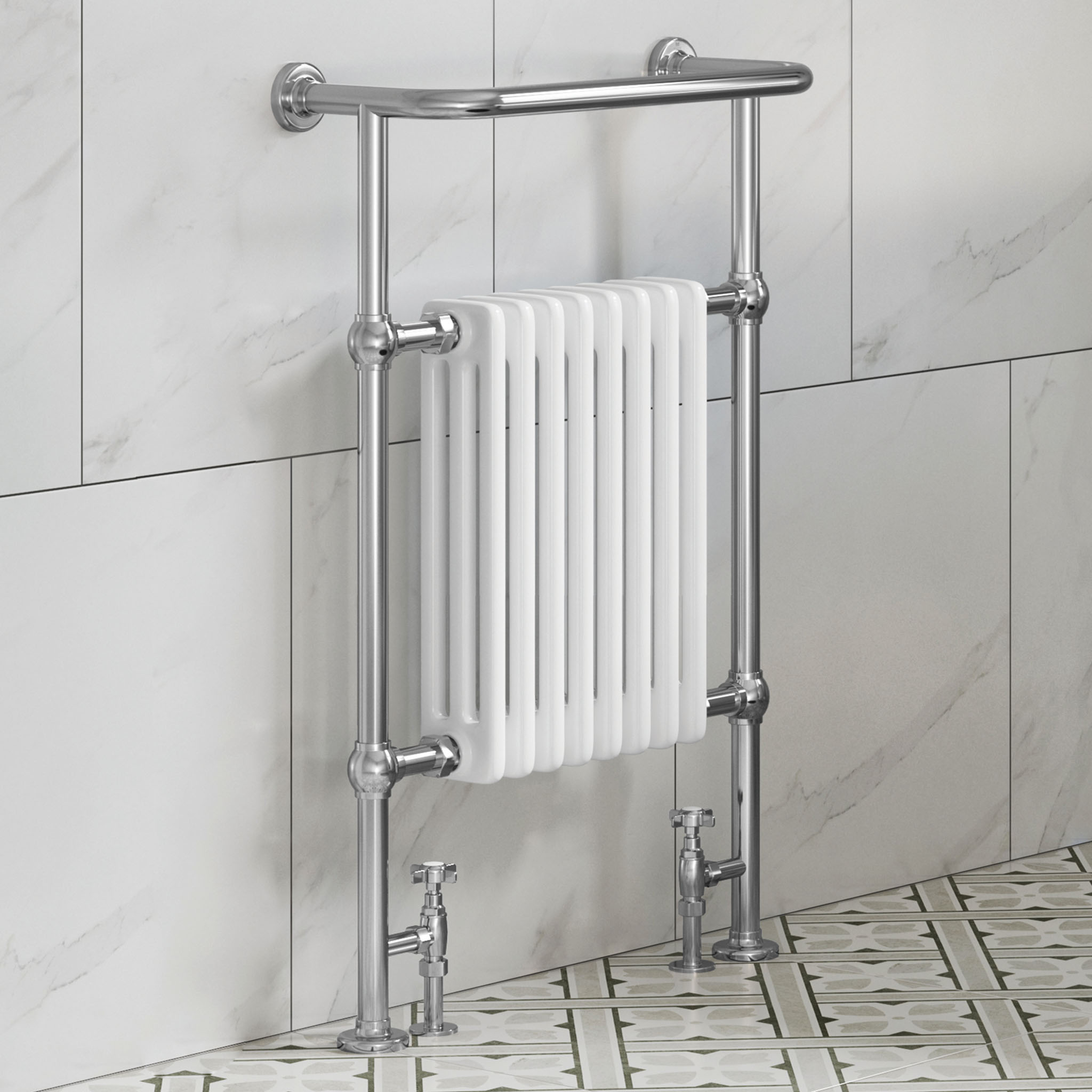 MyLife Westminster Traditional Floor Mounted Heated Towel Rail 952 x 584 x 235mm