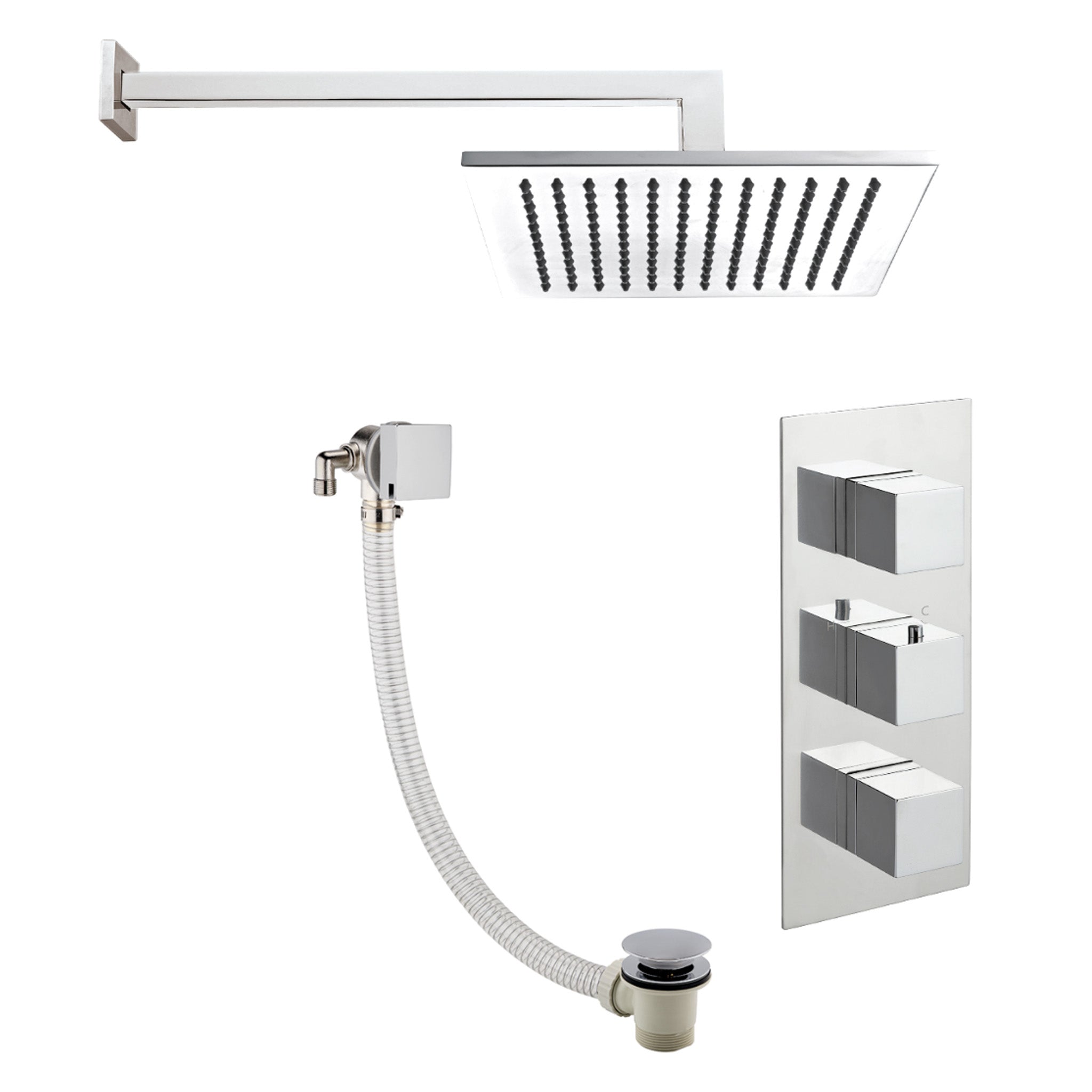 JTP Athena Square 3 Controls Thermostatic Shower Valve With Extractable Hand Shower