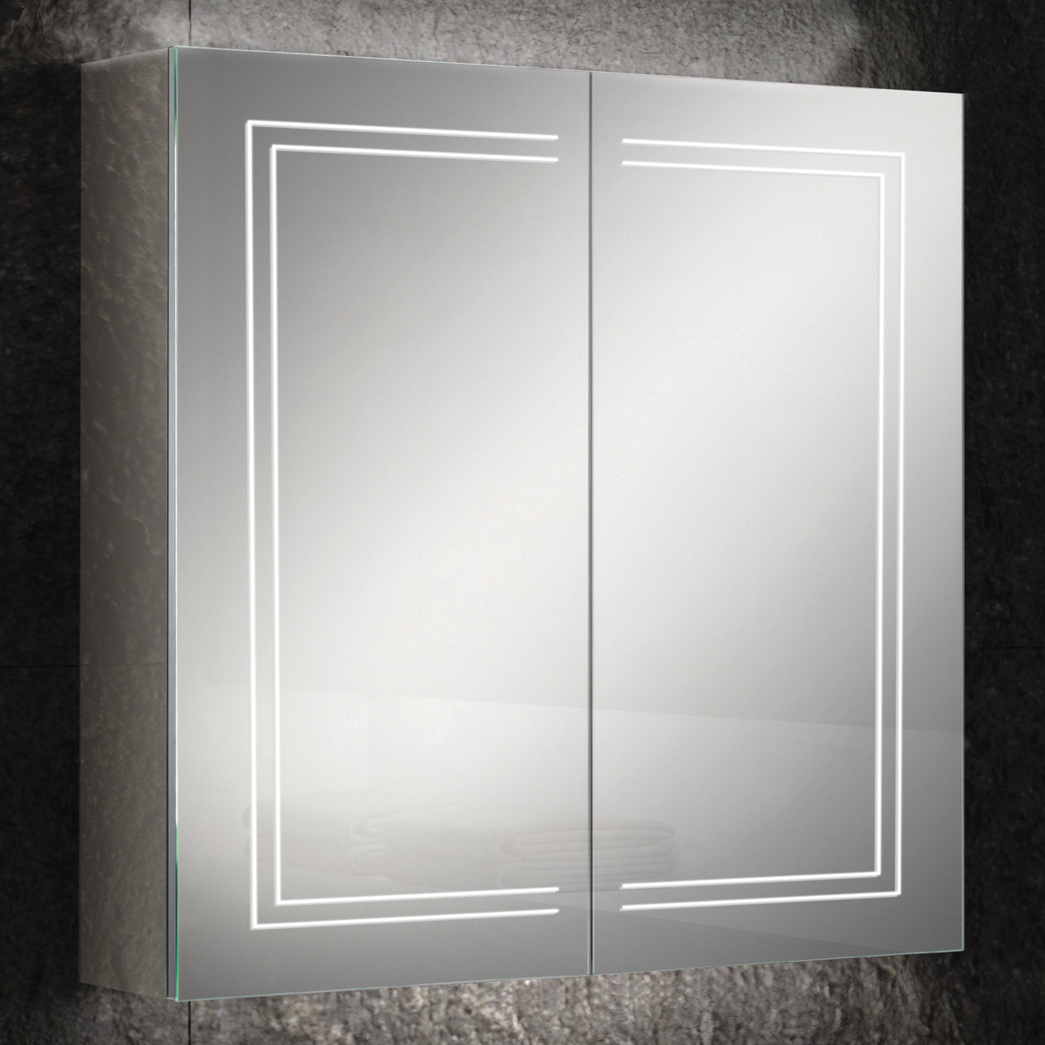 HiB Edge 80 LED Demisting Aluminium Mirror Cabinet 80 x 70cm