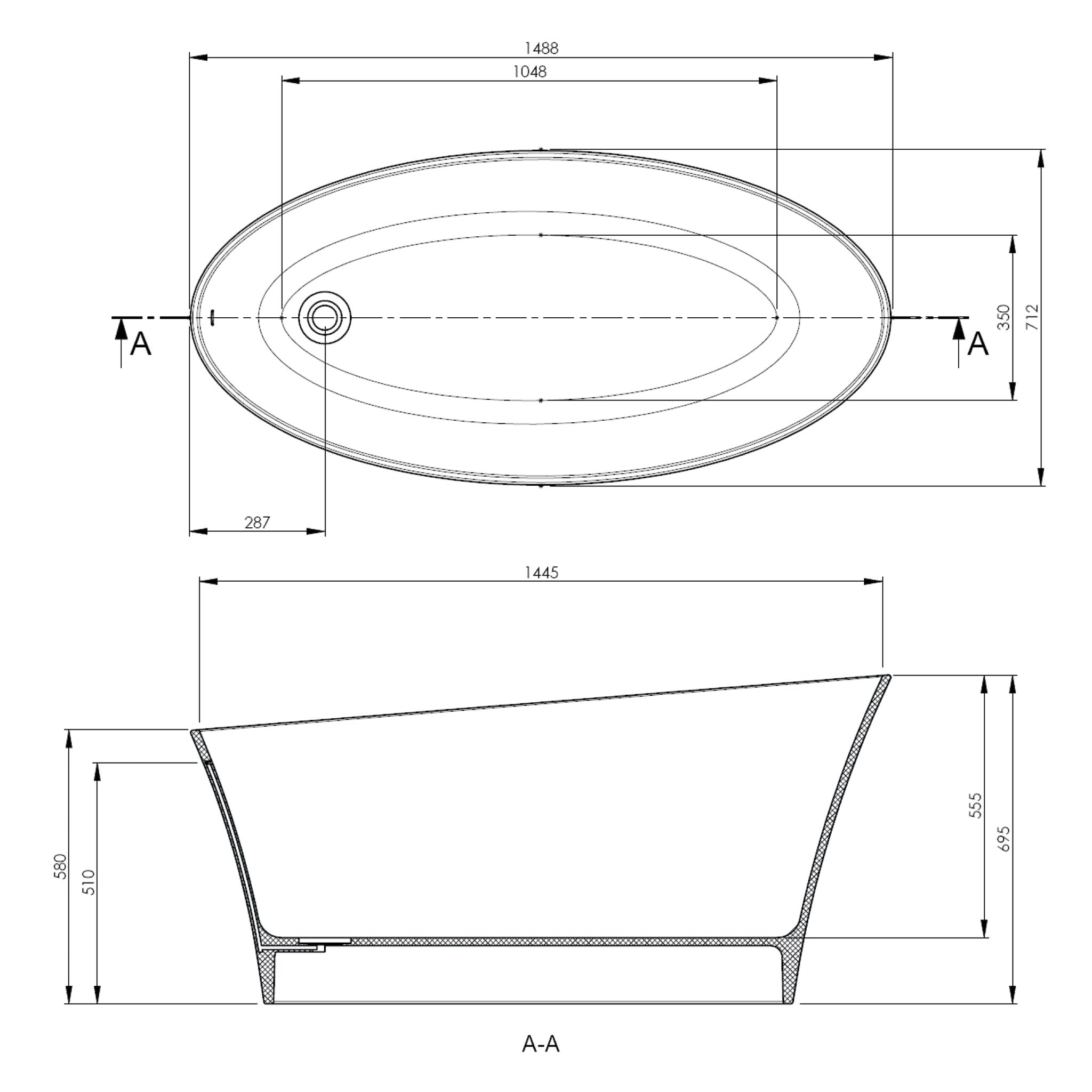 BC Designs Delicata Slipper Single Ended Cian Bath 1520 x 715mm
