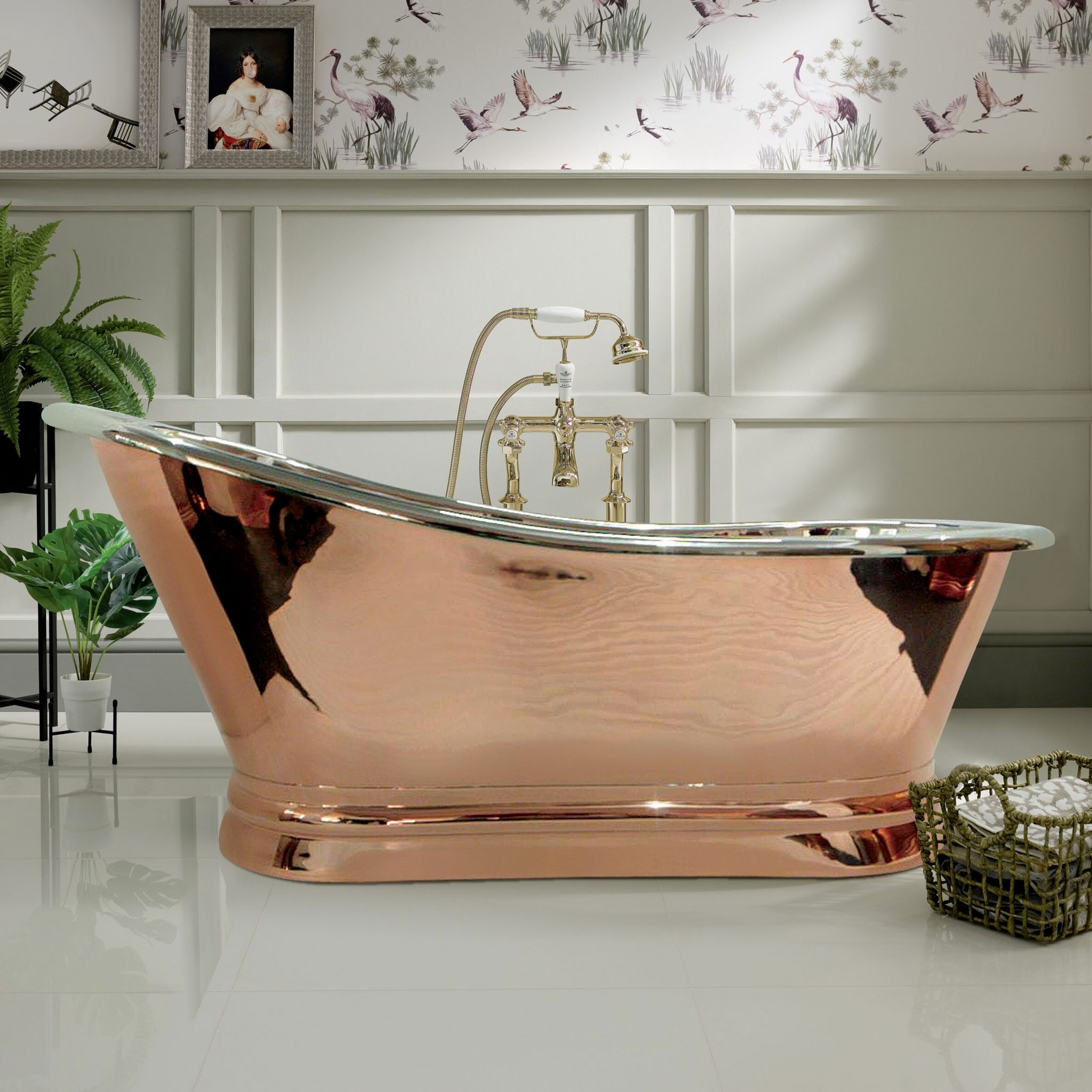 BC Designs Copper Nickel Slipper Single Ended Roll Top Bath 1700 x 725mm