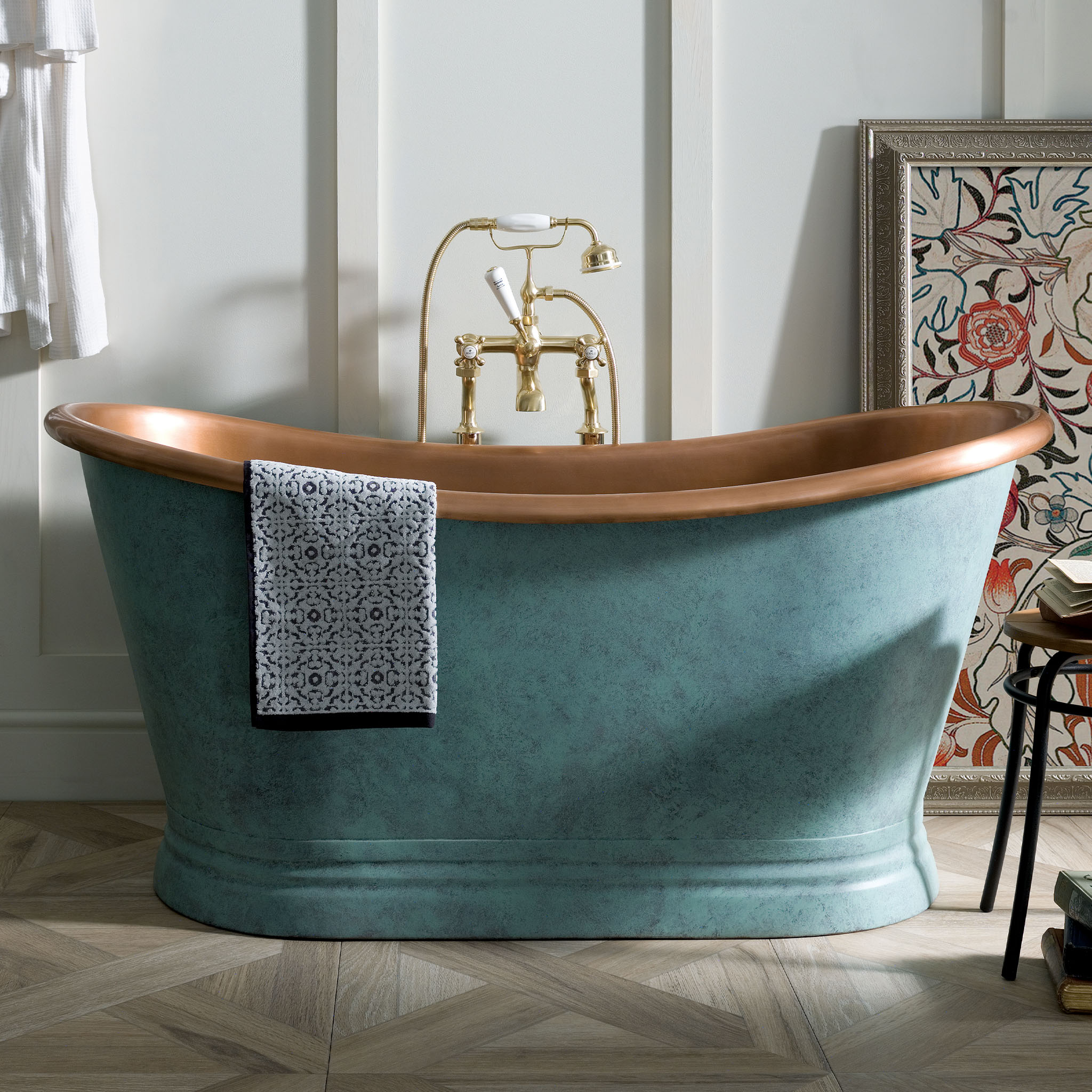 BC Designs Verdigris Green Copper Boat Double Ended Roll Top Bath