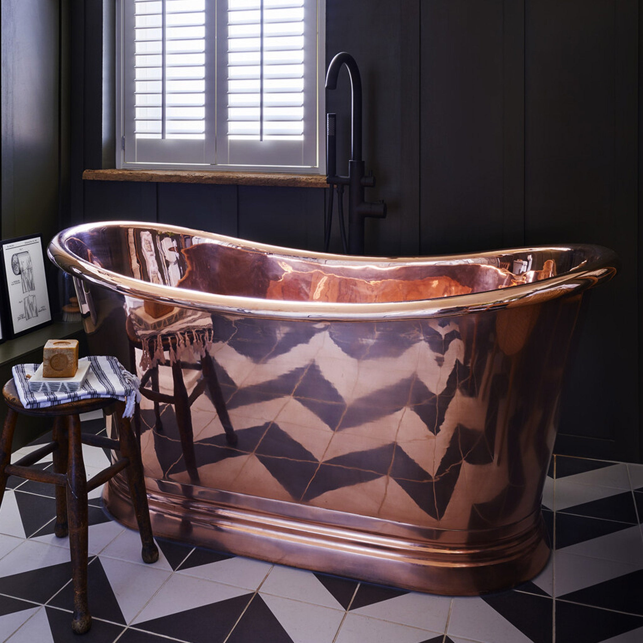 BC Designs Copper Boat Double Ended Roll Top Bath
