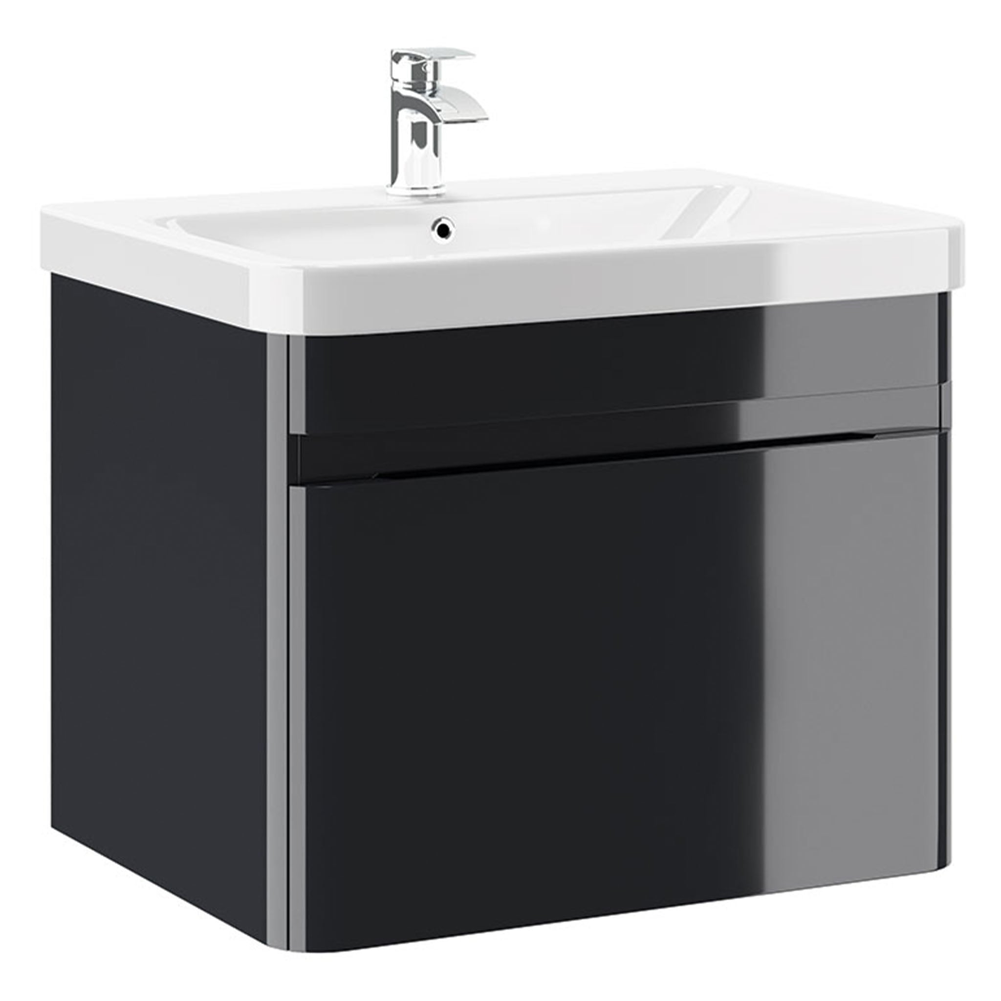 MyLife Clearance Casi 600mm 1 Drawer Wall Mounted Unit & Basin - Gloss Anthracite