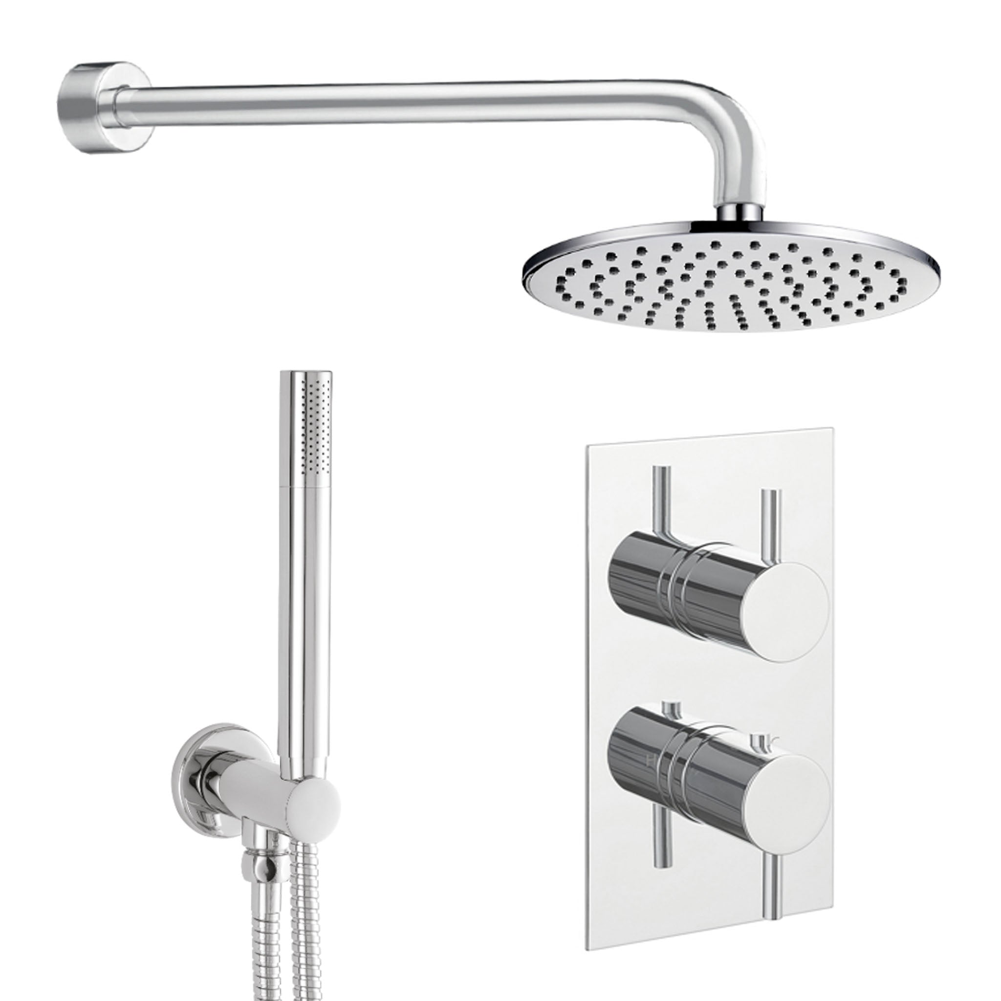 JTP Florence Round Thermostatic Shower Valve With Overhead Shower & Fixed Shower Hand Set