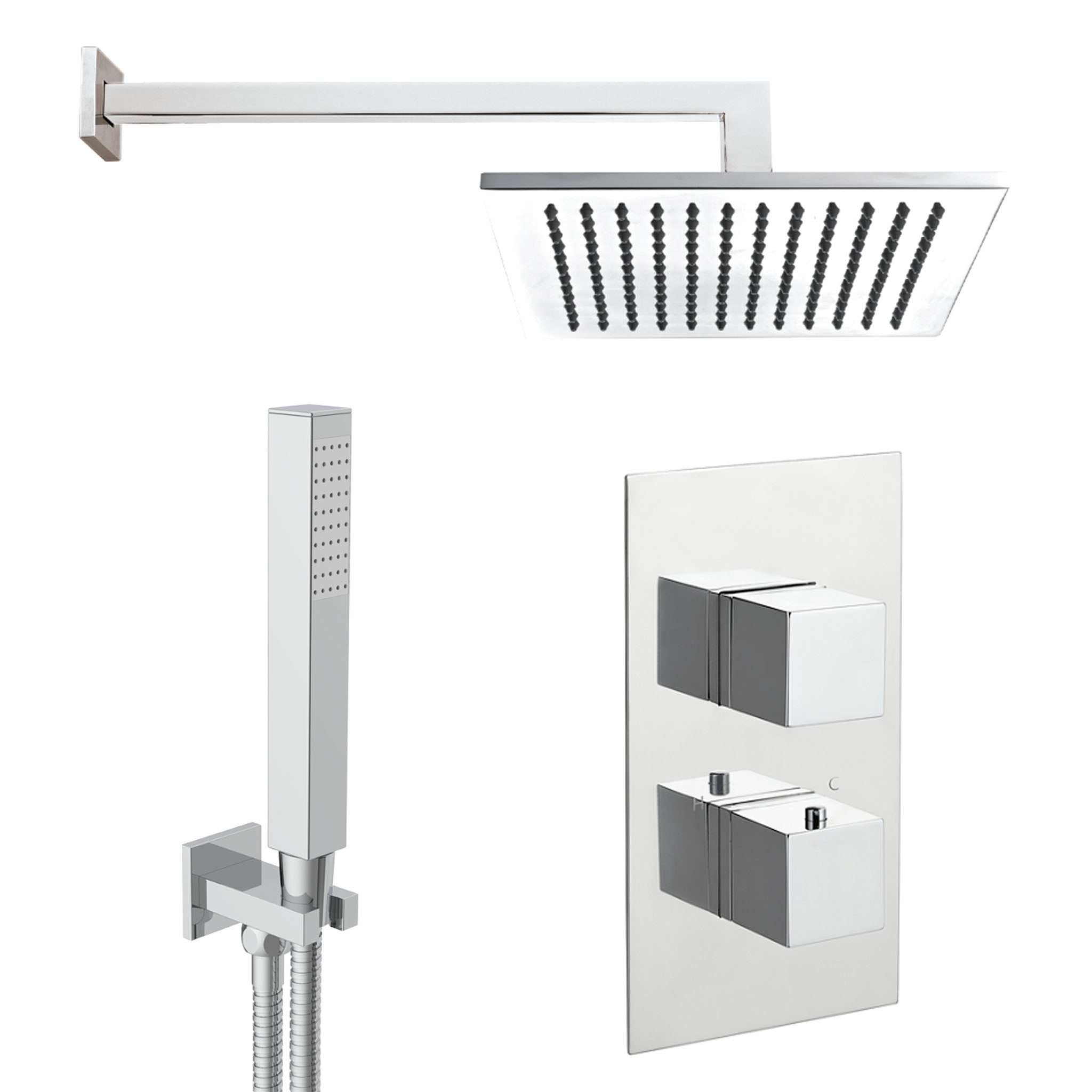 JTP Athena Square Thermostatic Shower Valve With Overhead Shower & Fixed Shower Hand Set