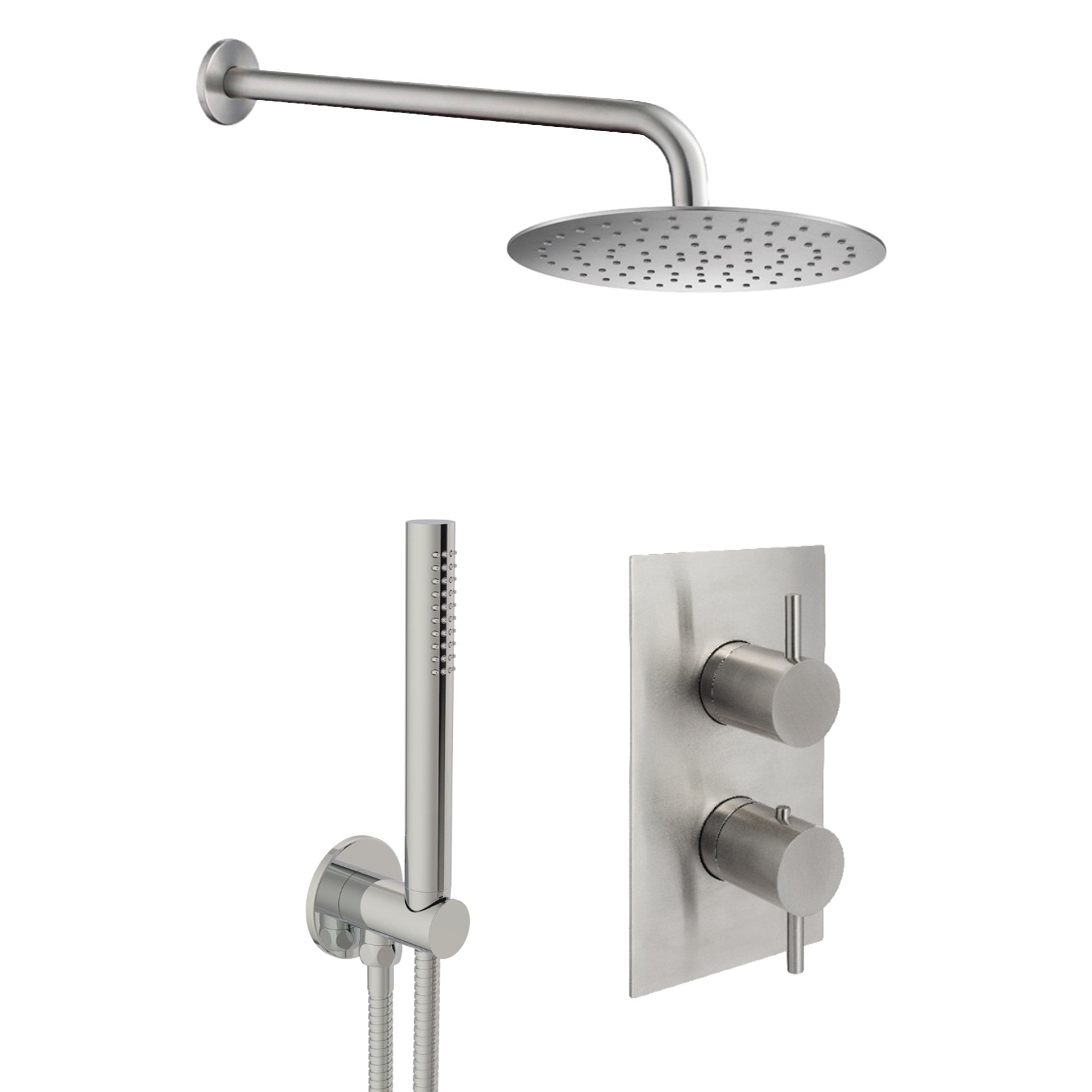 JTP Inox Concealed Single Function Thermostatic 2 Control Shower Valve, Handset & Head