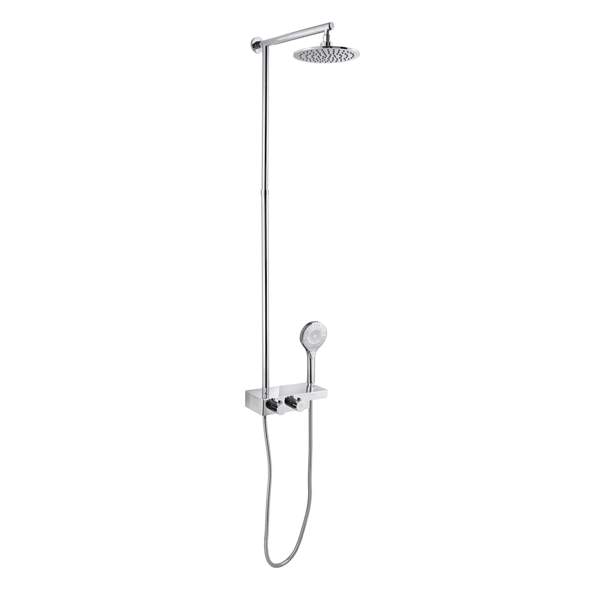 JTP Thermostatic Vertical Shower Rail With Overhead Shower & Push Button Multifunction Shower Hand Set