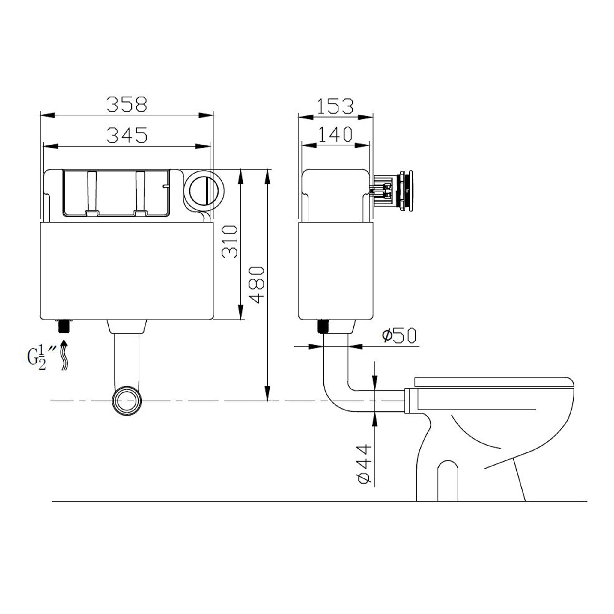 Union Concealed Cistern & Push Button Dual Flush